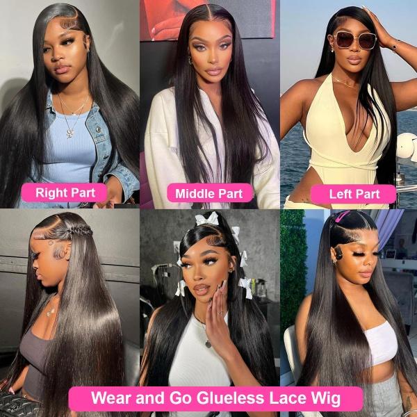 Glueless Wig 5x5 Human Hair Wigs 200% Density 13x4 Bone Straight Lace Front Wigs Blended Hair HD Transparent Pre Cut Lace Closure Wig Brazilian Hair Easy To Go No Glue Need Natural Black Color