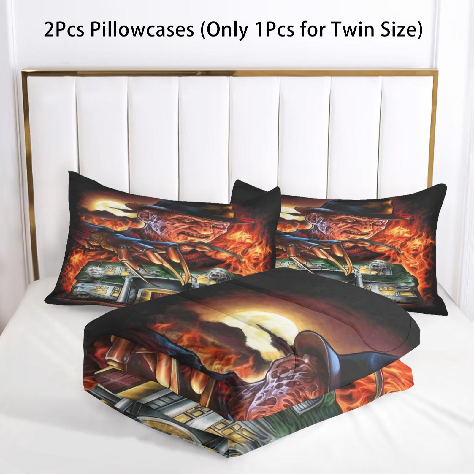 Dark Horror Style Comforter Set-with Silk-Cotton Filling, Dark Horror Theme Element Printed Bedding Set, Includes 1/2 Pillowcases - without Core,Eerie and Thrilling, Soft and Comfortable,Perfect for Horror IP Fans' Bedding Decor, Decorative Bedding Set