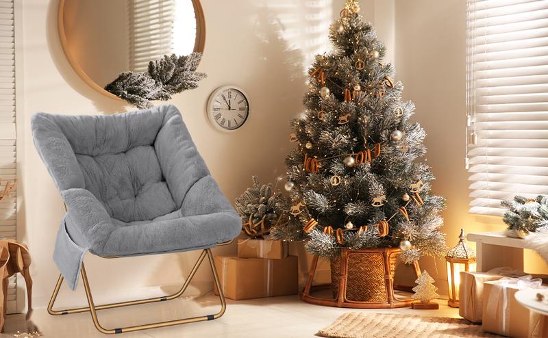 Comfy Saucer Chair, Reading Chairs for Adults, Kids,Foldable Living Room Chairs, Soft Faux Fur Lounge Chair for Bedroom，portable chair