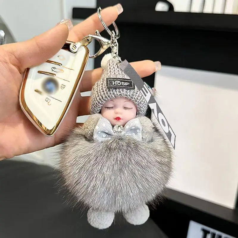 Plush Sleeping Doll Plush Keychain - Cool Keychains, Fluffy Cute Charm, Soft Fur Toy, Car Accessories, Vehicle Accessories, Viral Trend Bag Pendant, Home Hanging Rack Decor, Kawaii Gift for Girls (Kitchenware & Tableware Accent), Doll Shape