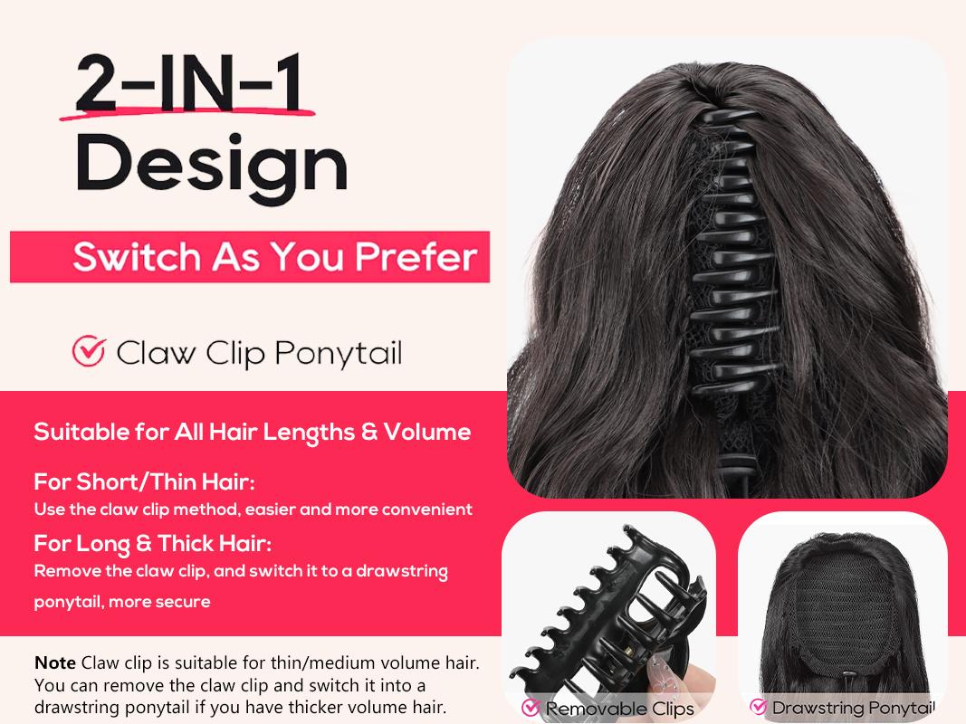 Iridescent 26" Claw Clip Ponytail Extension Wavy Ponytails Hair Extensions Jaw Clip on Pony Tails Synthetic Hairpiece for Women
