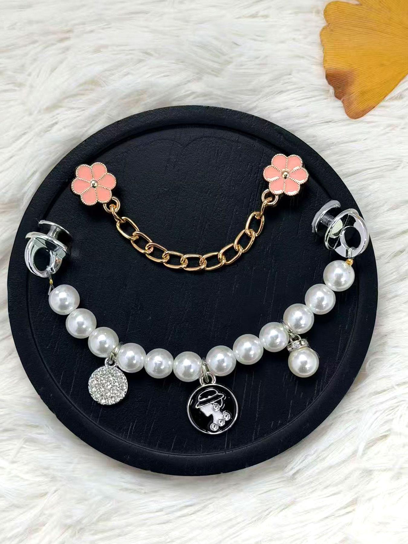 2 Piece Pearl Rhinestone Hole Shoe Chain Set, Multi-Style Decorative Trendy Hole Shoes Accessories, Fashionable Footwear Enhancements, Shoe Charm Set