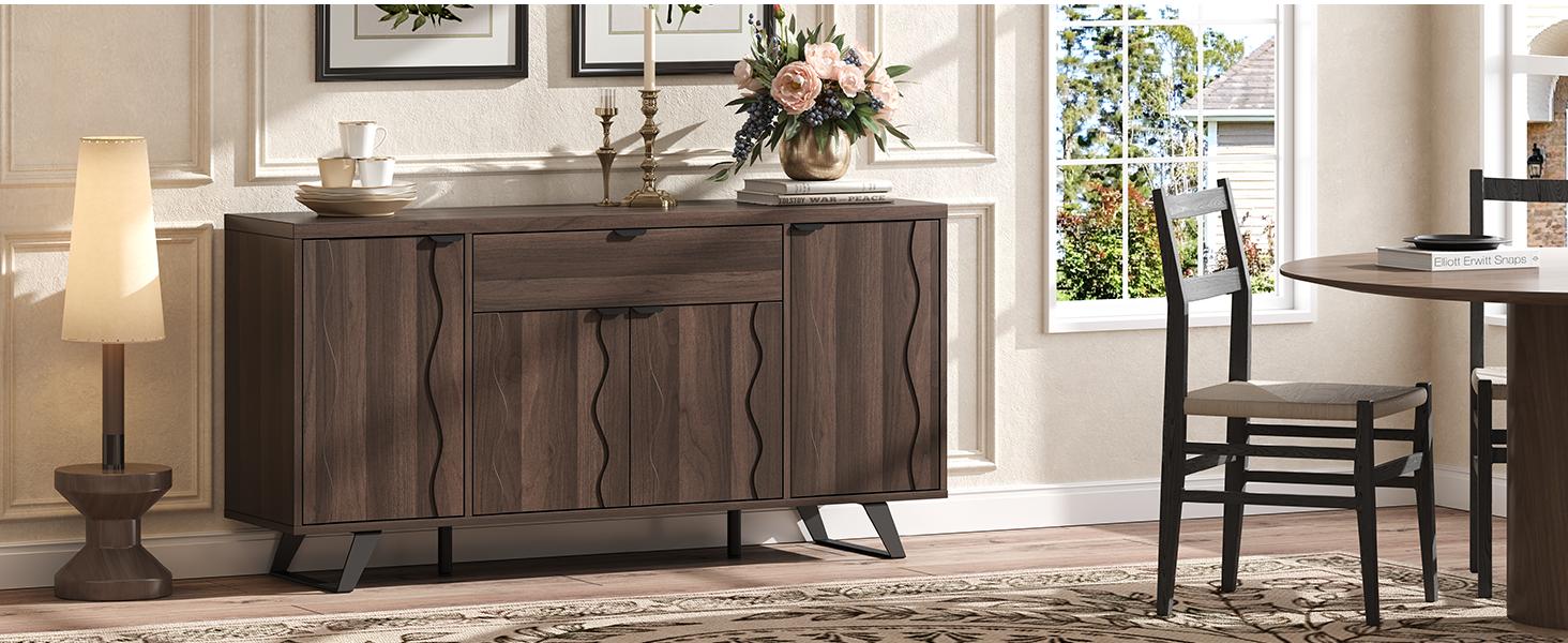 【SPOTLIGHT DAY】ONBRILL 63" Sideboard Buffet Cabinet, Kitchen Buffet Storage Cabinet, Mid Century Modern Storage Cabinet with 4 Doors & Shelves, Wood Coffee Bar Console Wine Bar for Living Room, Kitchen,Hallway 【SPOTLIGHT DAY】ONBRILL 63" Sideboard Buffet Cabinet, Kitchen Buffet Storage Cabinet, Mid Century Modern Storage Cabinet with 4 Doors & Shelves, Wood Coffee Bar Console Wine Bar for Living Room, Kitchen,Hallway