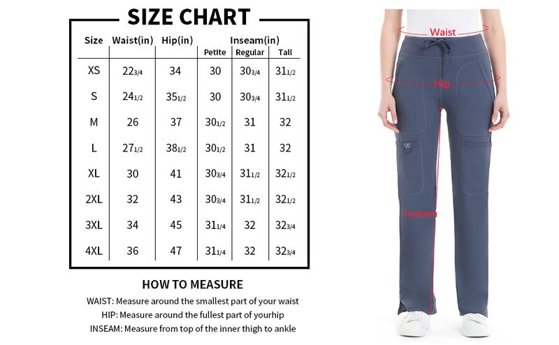 Yoga Scrub Pants for Women - 4-Way Stretch Fabric with 5 Pockets, Mid Rise Flared Leg Work Pants Featuring a Cargo Pocket