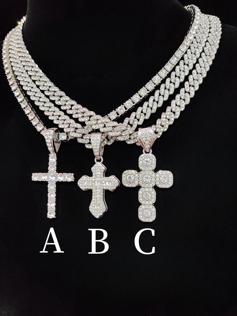 Rhinestone Decorated Cross Pendant Necklace, Cross Necklaces, 1 Count Fashion Jewelry for Party, Daily Clothing Decor, Trendy All-match & Exquisite Jewelry for Birthday Gift