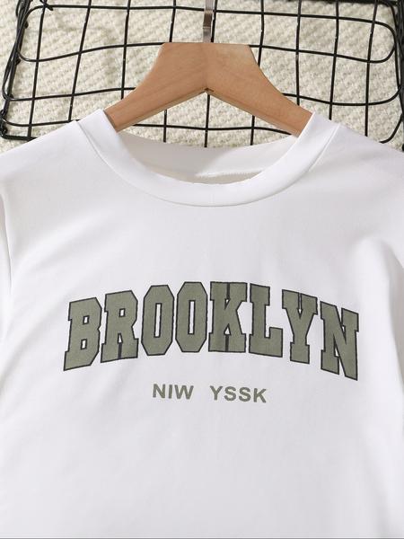 Girls' Letter Print Long Sleeve Top & Army Cargo Pants Set, Clothes, Casual Fall Winter, Fitted Woven Fabric, Daily Wear Girls' Letter Print Long Sleeve Top & Army Cargo Pants Set, Clothes, Casual Fall Winter, Fitted Woven Fabric, Daily Wear