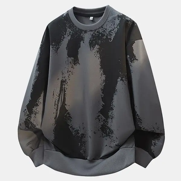 Men'S American-Style Painted And Splattered Ink Print Crew Neck Sweatshirt, Street Fashion Casual Top, Couple'S Style, Spring And Autumn Multi-Color Trendy Casual Pullover Top#Sohochic