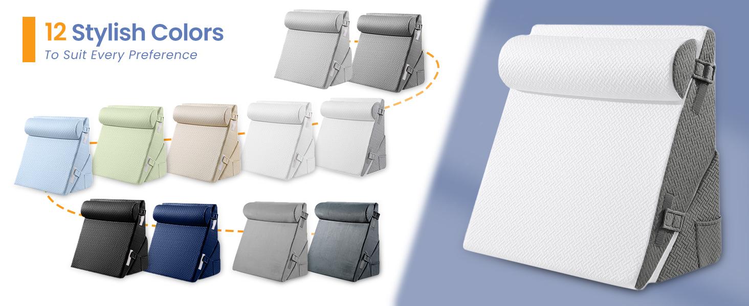 Sasttie Supportive 2PCS Adjustable Size Bed Wedge Pillow Set with Memory Foam Neck Rest Cushion - Post-Surgery, Acid Reflux, Sleeping Use, Dark Grey & White