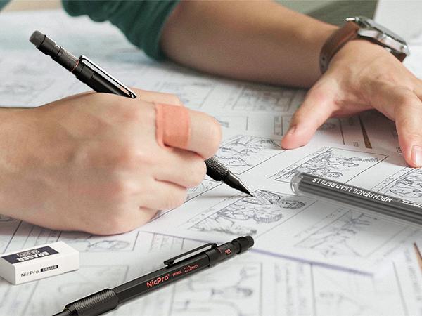 Nicpro 5 Pack 2mm Mechanical Pencils Set with Case, 65 Graphite Lead Refills (6B 4B 2B HB 2H 4H), 72 Colored Lead, Erasers -Weatherproof Metal Barrel, Heavy Duty Carpenter Pencil For Drawing Sketching