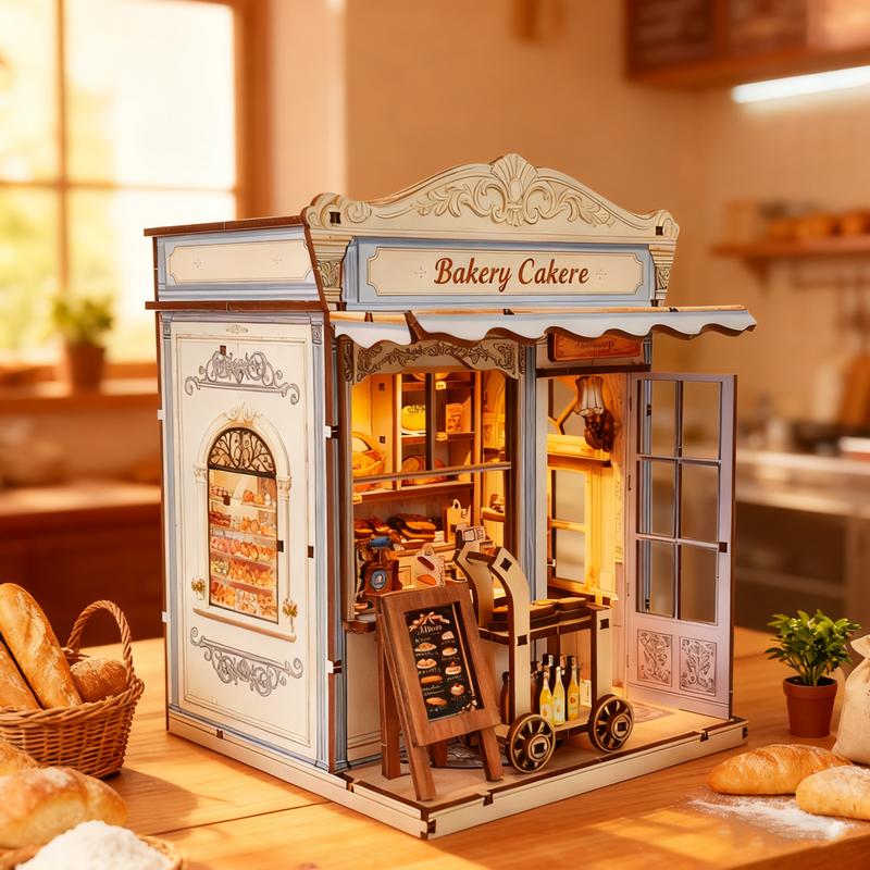 DIY House 3D Bookshelf Model Set, Building Blocks Model, Handmade Wood Puzzle, Desktop Decoration, Gift for Adults & Teens, Birthday, Christmas, Holiday