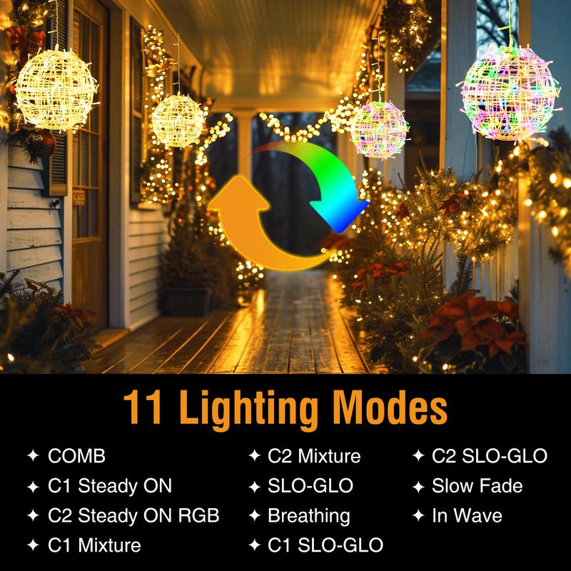 Color Changing Christmas Outdoor Ball Lights: 7.87-Inch Light Spheres, 11 Lighting Modes + 4 Dimming Levels, Remote Control + Timer Function, Waterproof and Durable Design, Perfect for Yard, Garden, Patio, Wedding, and Party Decorations, 4-Pack. Ornaments