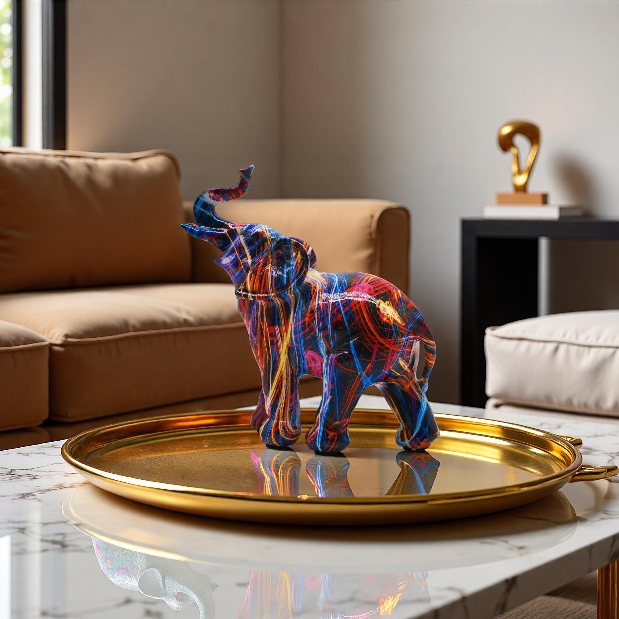 Colorful Elephant Resin Statue, Abstract Art Sculpture, Home Decor, Living Room, Office Desk, Feng Shui Lucky Ornament, Nordic Style, Handcrafted