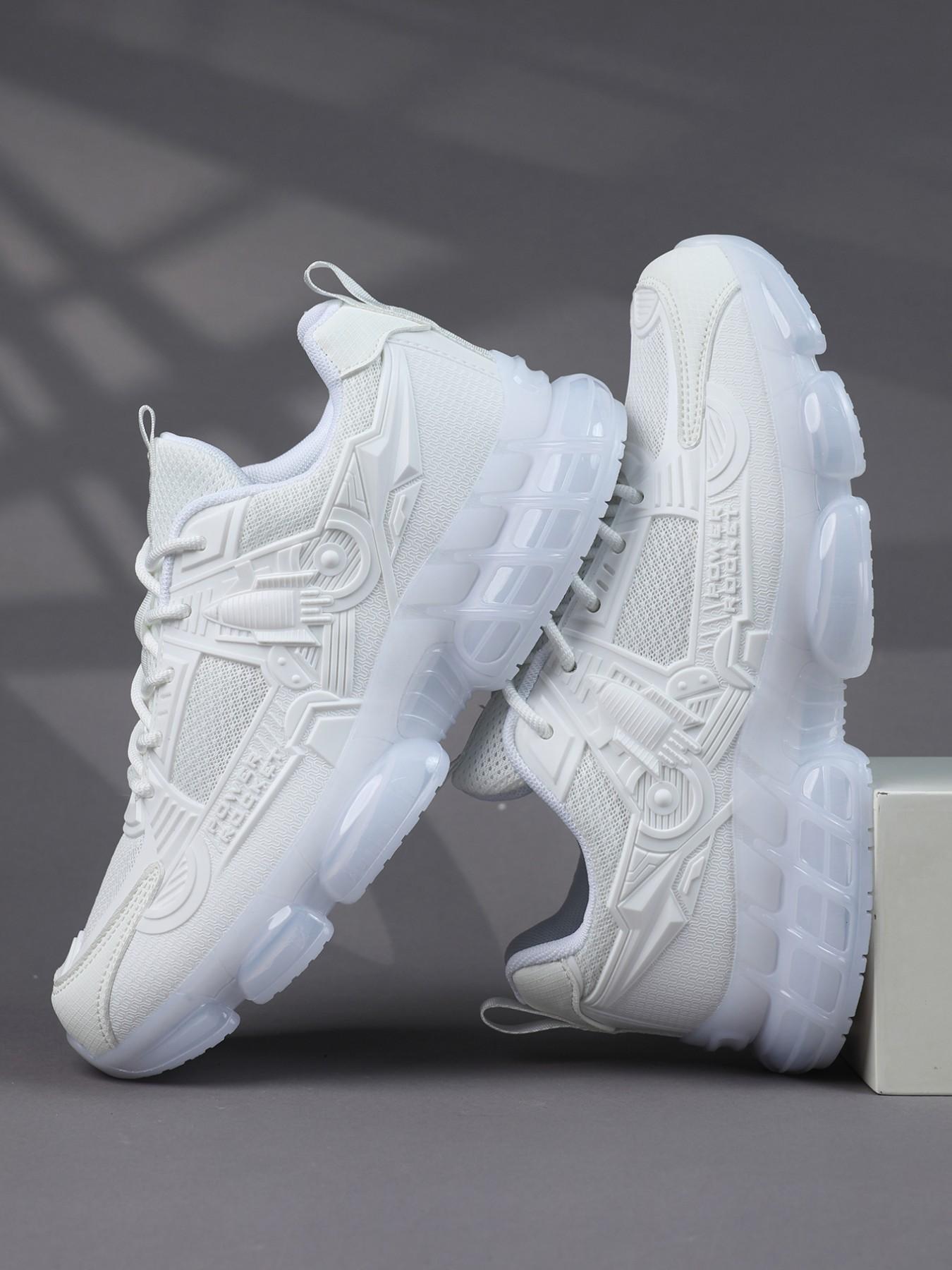 Men's Sci-Fi Style Running Shoes, Power Rocket Embossed Upper, Breathable Mesh Lining, Shock-Absorbing Transparent Sole, Lightweight, Ideal for Jogging & Fitness