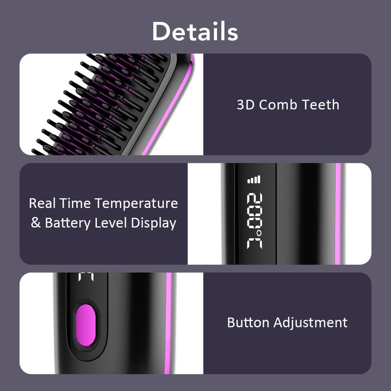 Cordless Straightening Comb, 3-Temperature Settings, Hair Straightener Brush, Suitable for Women and Girls, Styling Tool, Hair Styling Tools