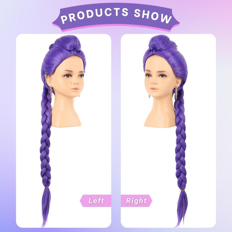 Anime K-pop Costume Kids 39" Wig Rumi Wig Demon Cosplay Wig Hunter Purple Braid Wigs Rumi Costume Zoey Wig Mira Wig for Kids Women Pop Singer Hair Halloween Cosplay Props