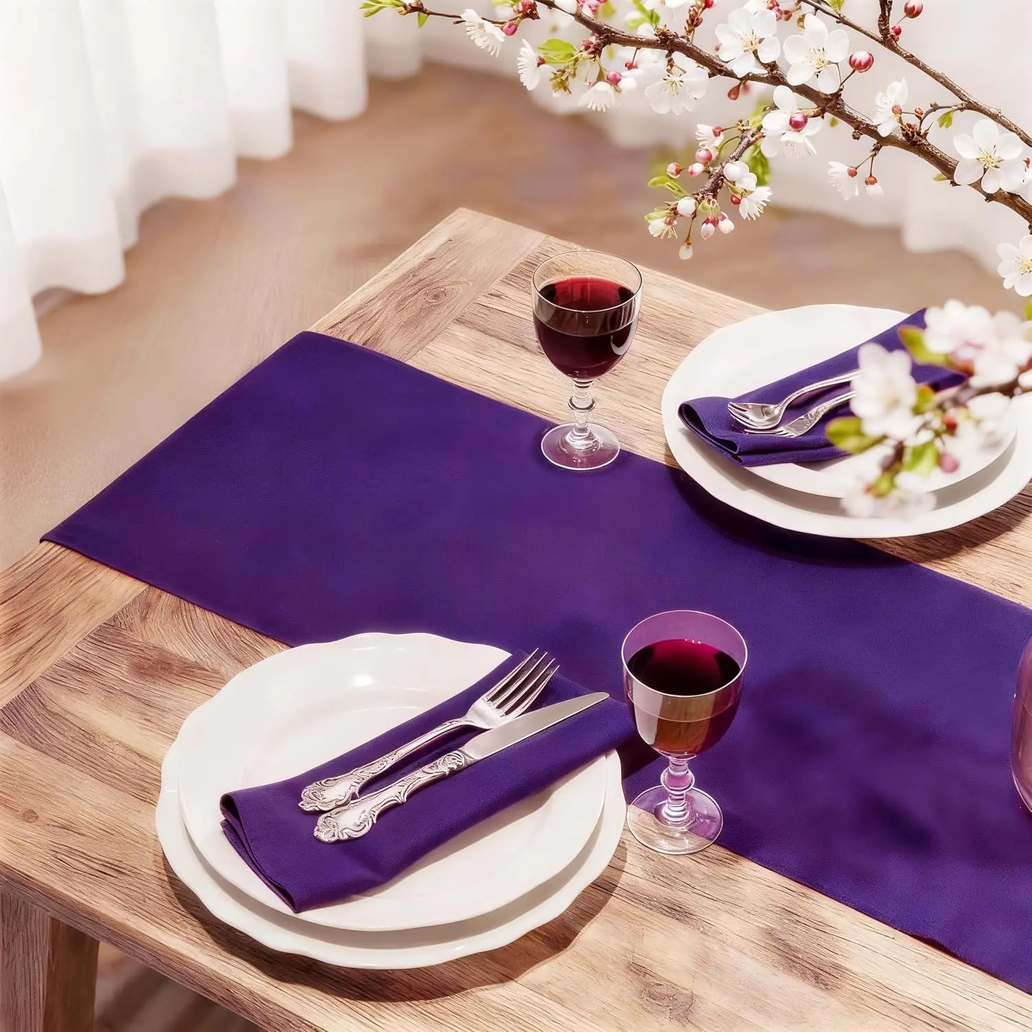 4 Pack Purple Waterproof Table Runner |   48 Inch Long Decorative Table Runner for Party Home Decor