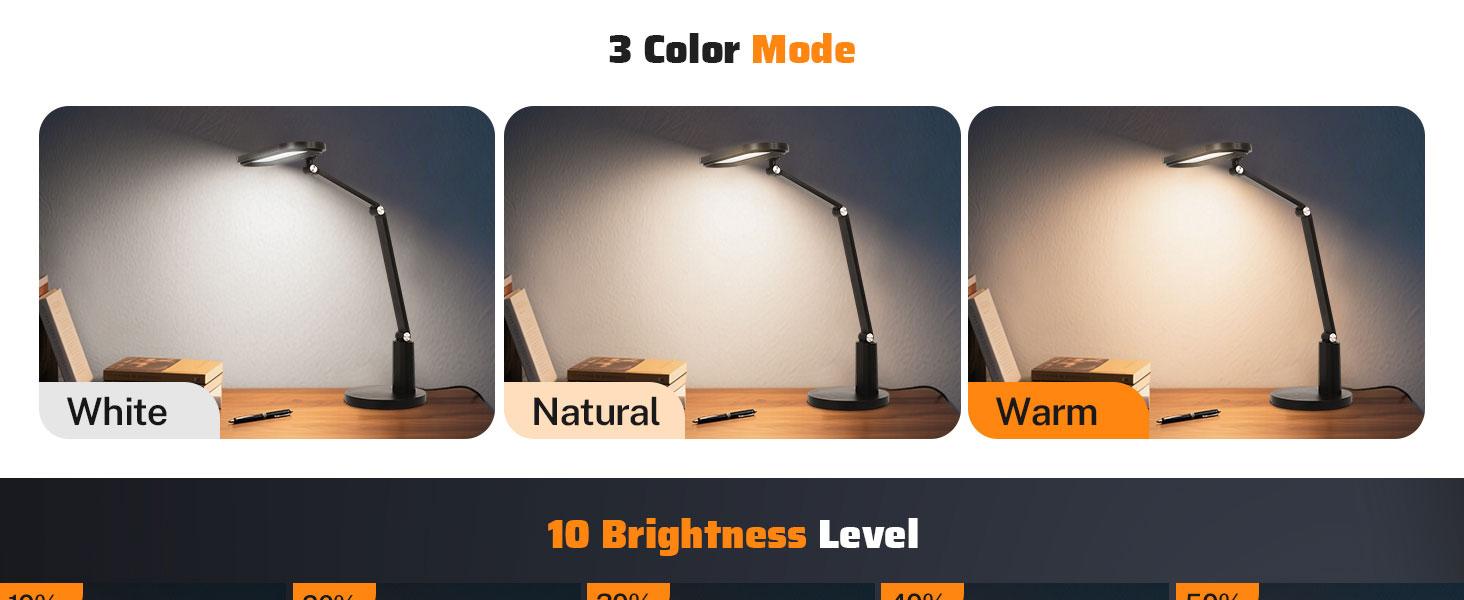 LED Desk Lamp With Adjustable Arm,Touch Control Dimming,10 Brightness Levels,Suitable For Home Office,Nail Lighting,Bedroomreading,Study And Work(black) Modern Design,Multifunctional Rgb Multicolored Light,15W