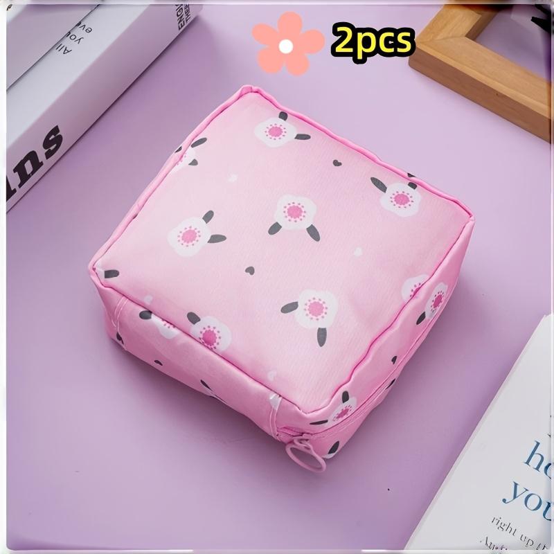 Modern Polyester Sanitary Napkin Storage Bag Set, 2 Pieces, Cartoon Design, Large Capacity, Portable, Home Organizer Basket Box Container