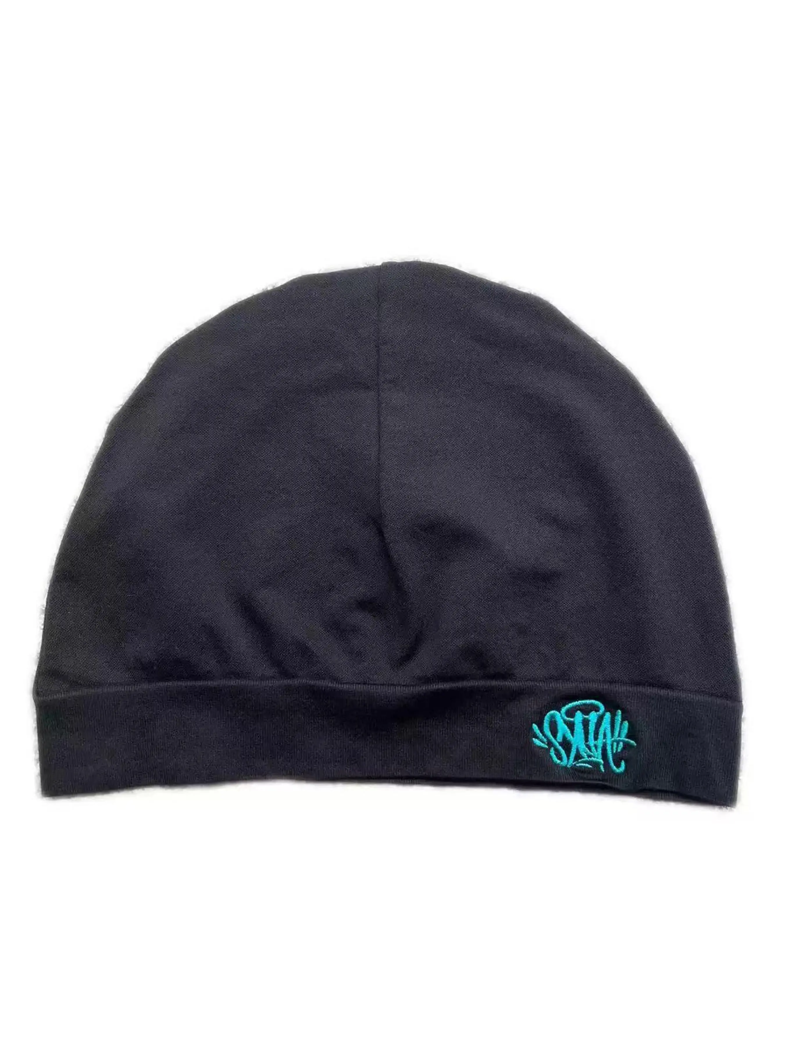 Black embroidery, light blue