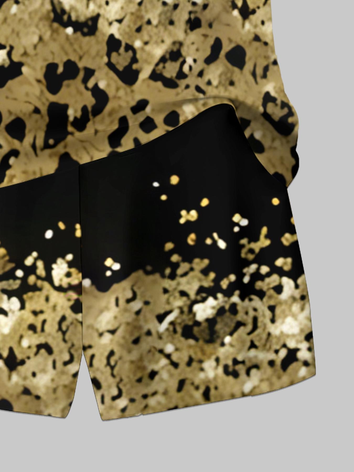 Kids Black & Gold Leopard Gradient Print Short Sleeve & Shorts Loungewear Set