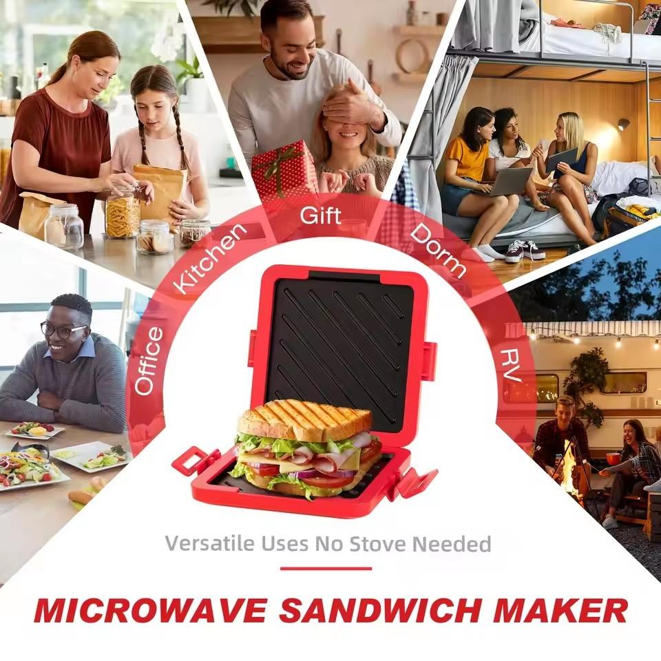 Sandwich Maker with Butter Knife, Microwave Bread Toaster, Quick and Time-Saving Panini Machine, Dishwasher Safe and Microwave Safe
