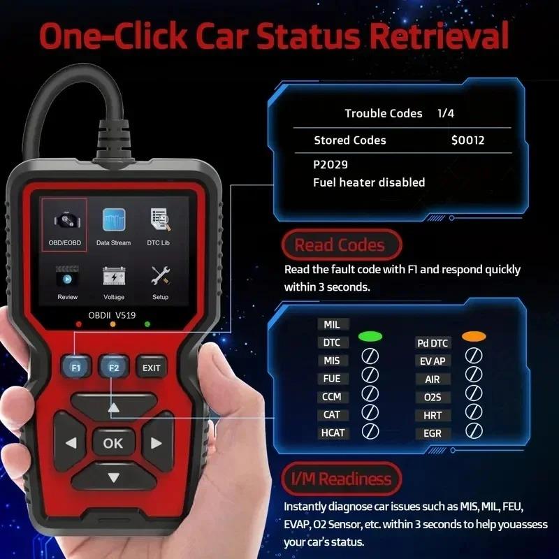 Scan Tool Diagnostic Scanner, Automotive Scan Tool, Engine Light Code Reader, Reset Function, Data Flow, I/m Ready, Evaporation & Oxygen Test, Universal Fit