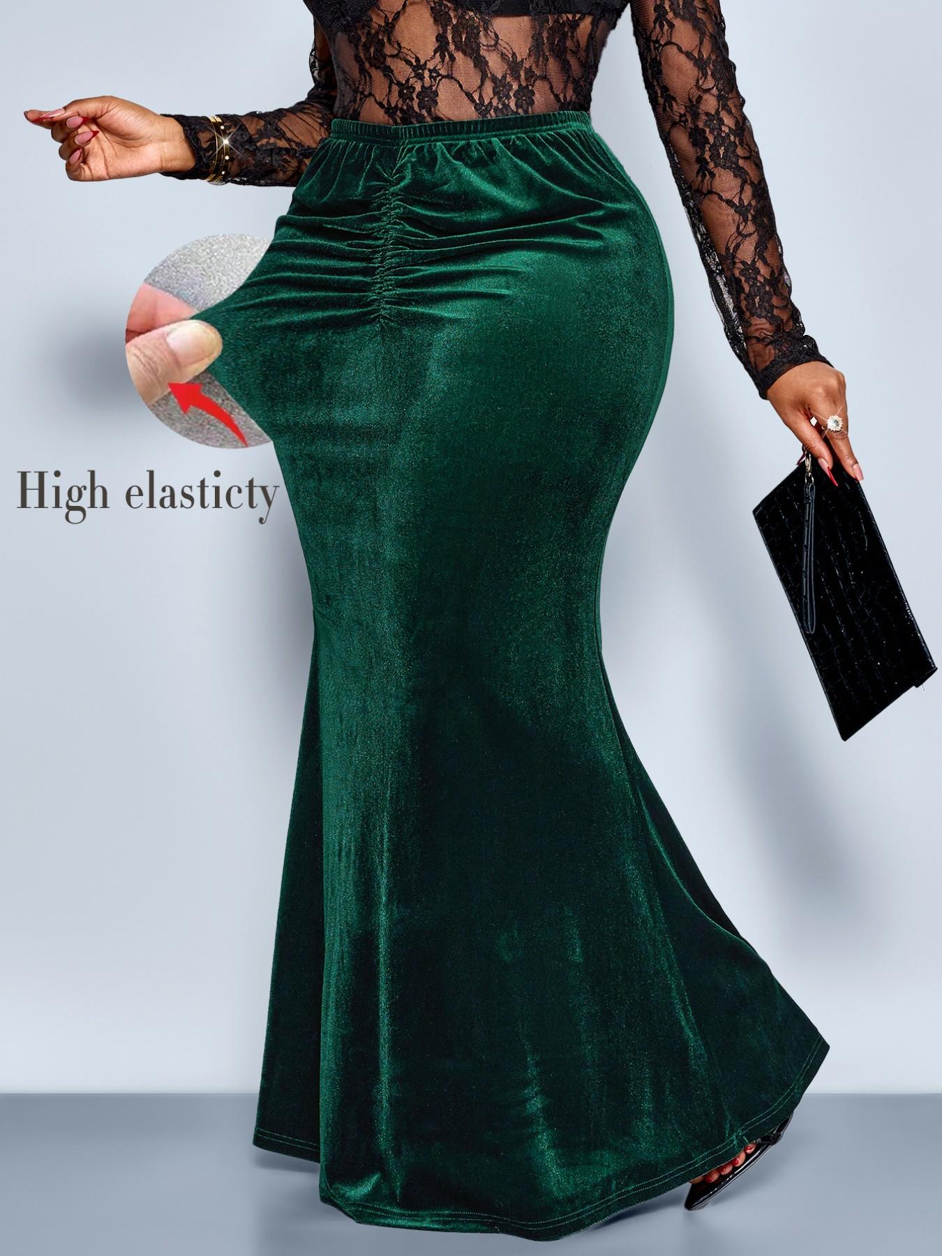 Elegant High Waist Plus Size A-Line Fitted Skirt for Women, Fall Winter Fashion, Plain Pattern, Perfect for Christmas & Valentine's Day, Womenswear