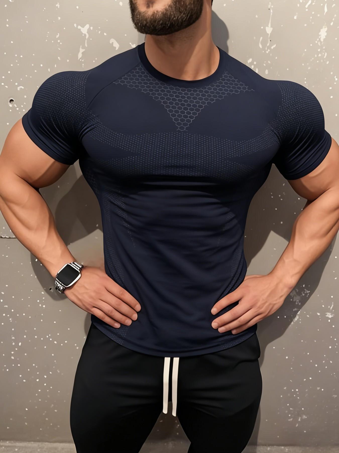 Trendy Snake Print Gym Short Sleeve Quick-Dry High Elastic Tight Fit Tee, Iron Training Show Figure Versatile Sports Top