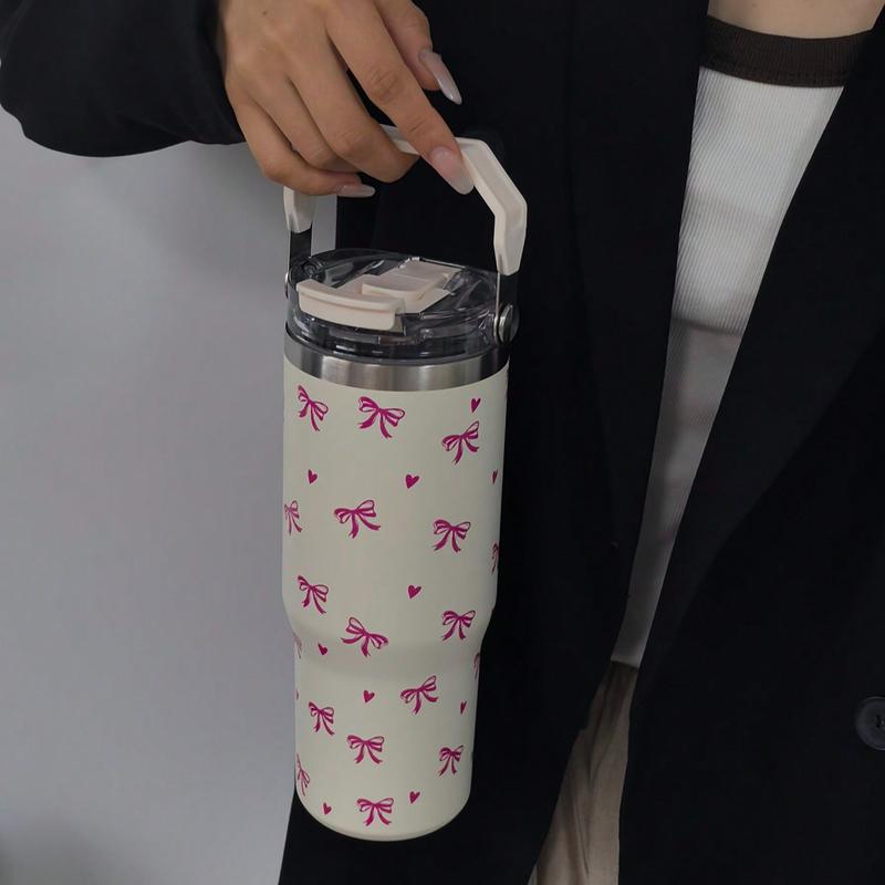 Butterfly & Heart Pattern Vacuum Flask, Large Capacity Water Bottle with Straw & Handle, Summer Cool Bottle Drinking Cup for Home Office School Outdoor, Drinkware #TOP PICKS