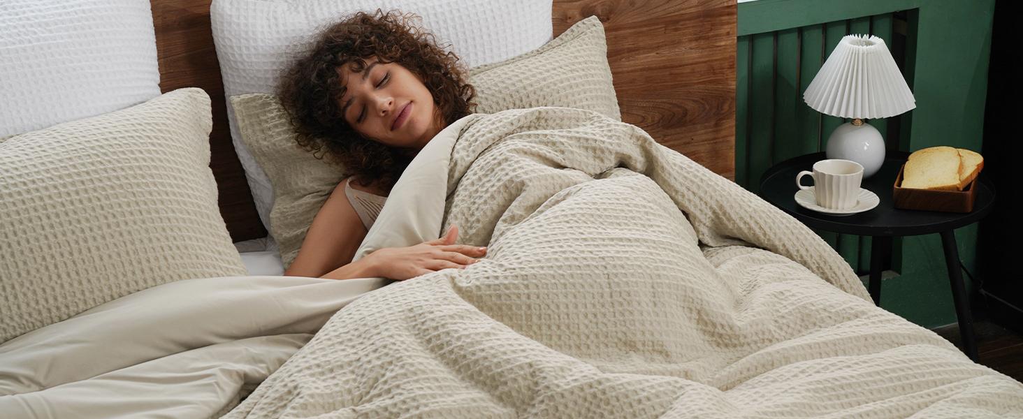 PHF Waffle Weave Duvet Cover Set, 3 counts/set Ultra Soft Comforter Cover for All Season,  Breathable Durable with 2 Pillow Shams Bedding Collection, Gifts