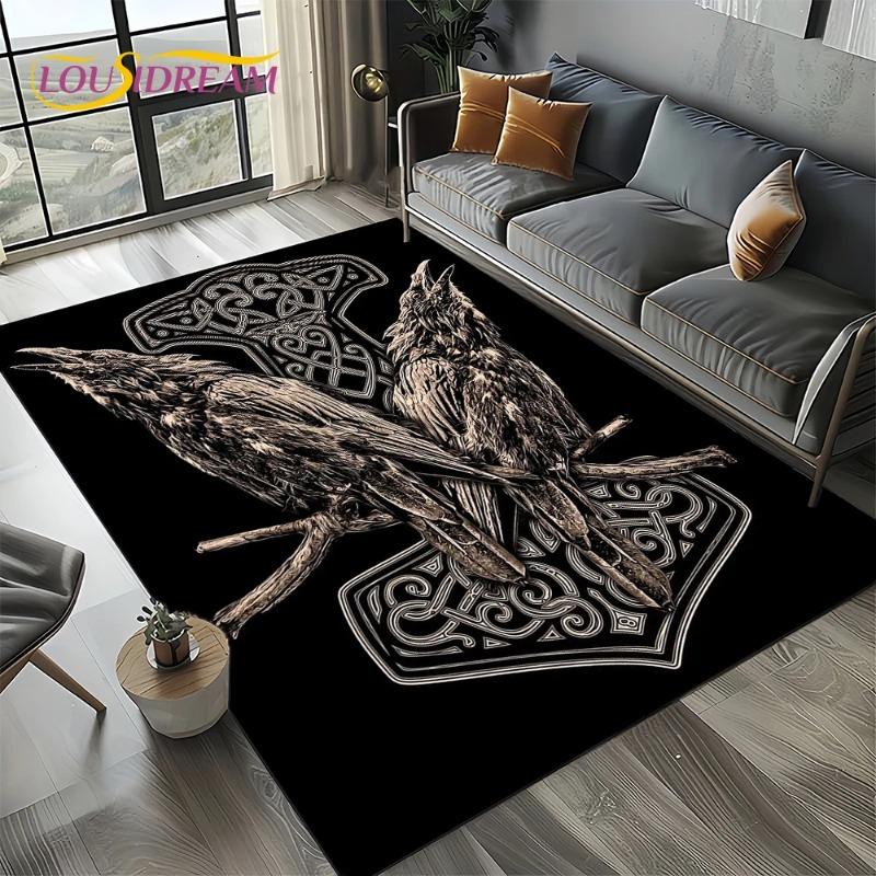 Valkyrie Viking Axe Flannel Area Rug - Norse Rune Mythology Print Soft Mat for Living Room & Game Room, Non-Slip Warrior Home Decor #ValkyrieRug #VikingAxeMat #NorseMythologyDecor #RuneCarpet #NonSlipFlannelRug