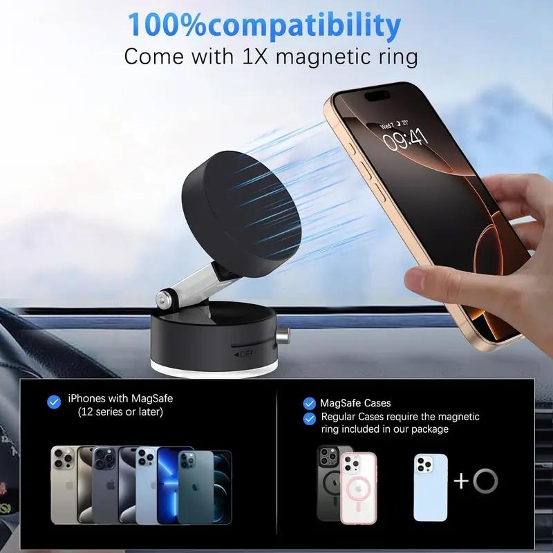 Vacuum Magnetic Suction Phone Holder, 2025 New Magnetic Suction Phone Mount, Foldable Portable Double-Sided Vacuum Magnetic adsorption Adjustable Mobile Phone Holder for All Phones, Cell Phone Mount