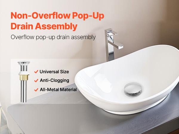 VEVOR Bathroom Sink Drain Without Overflow, Brass and 304 Stainless Steel Pop Up Drains, Anti-Clogging Vessel Drain Strainer, All Metal Hair Catcher Drains Stopper, for Sinks Without Overflow Holes VEVOR Bathroom Sink Drain Without Overflow, Brass and 304 Stainless Steel Pop Up Drains, Anti-Clogging Vessel Drain Strainer, All Metal Hair Catcher Drains Stopper, for Sinks Without Overflow Holes