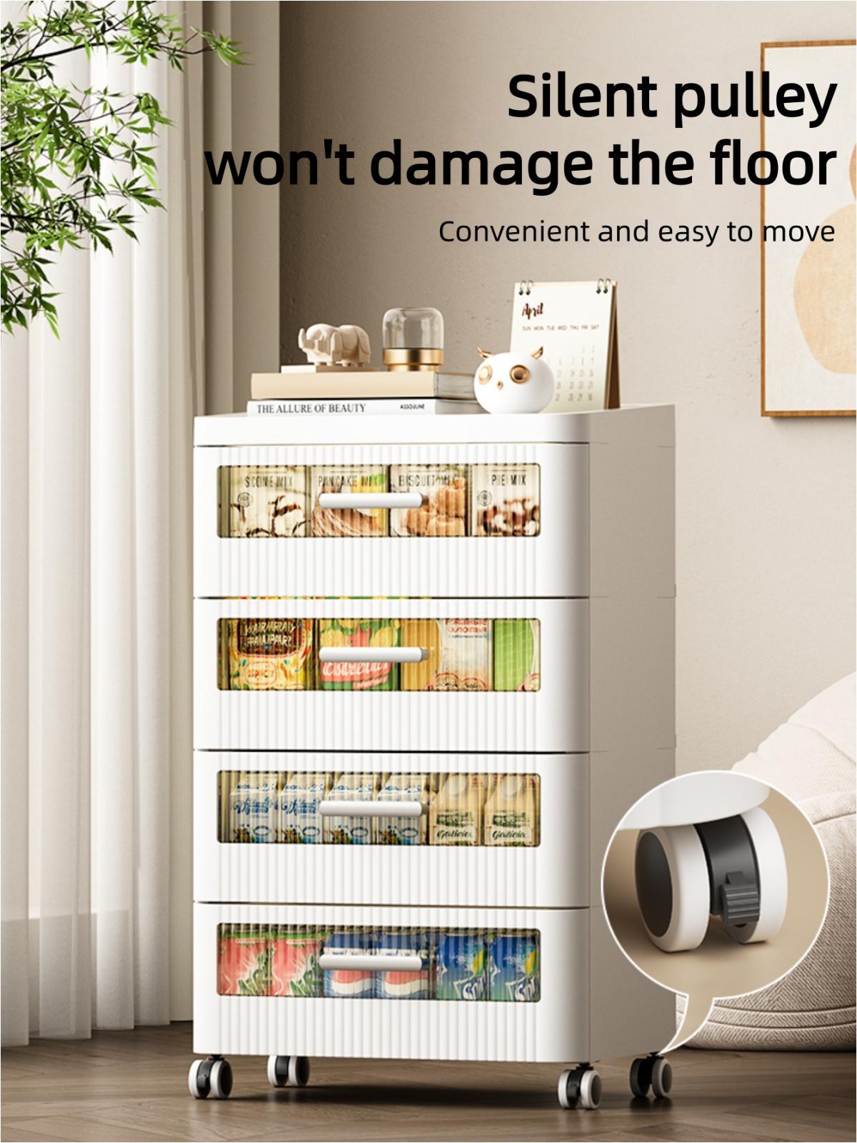 Cute Corner Dresser with Drawers & Wheels, Multi-Tier Rolling Storage Cabinet for Bedroom & Bathroom, Large Capacity Space-Saving Shower Organizer Cupboard Furniture