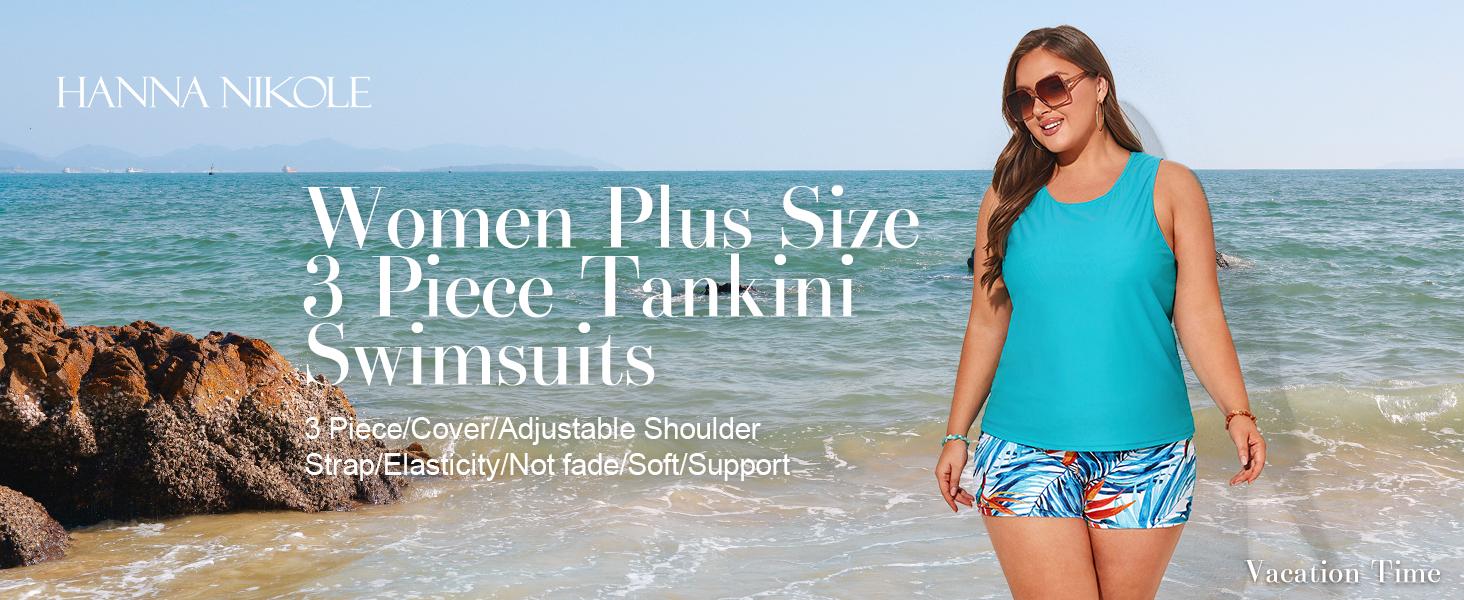 【3pcs & 16-28W】Hanna Nikole Women Plus Size 3pcs Set Tummy Control Swimsuit Hollowed-Out Tank Top+Cropped Tops+Briefs Tankinis Tankinisuit SpringStatements