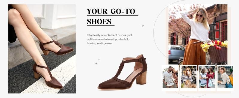 Imily Bela Womens Block Chunky Heels T Strap Dress Shoes Closed Toe Braided Stacked Heeled Sandals Pumps