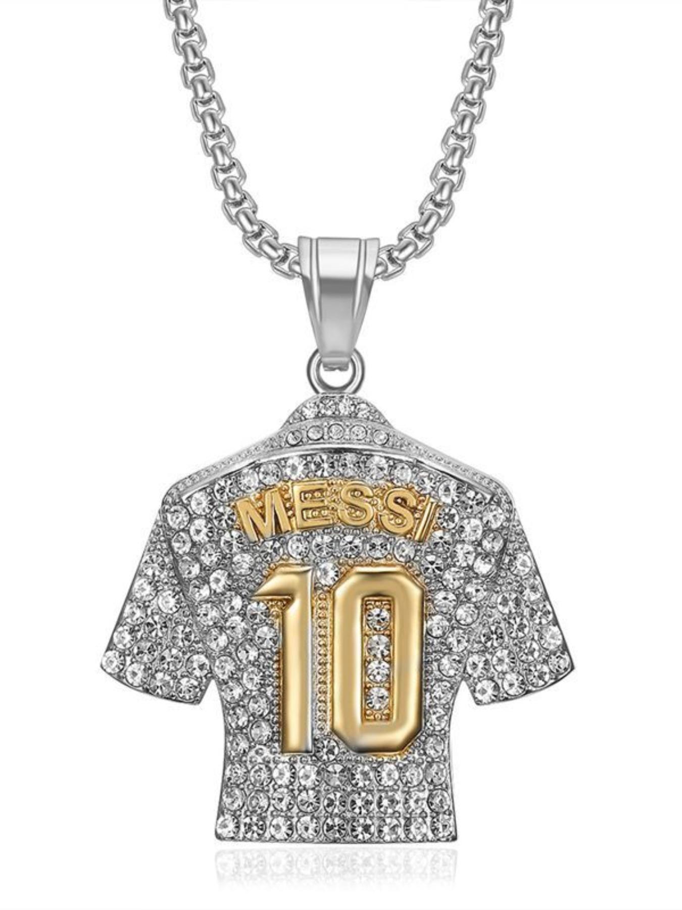 New Hip Hop Jewelry, Titanium Steel Gold Plated Diamond Football Messi 10 Jersey Pendant Necklace, Trendy Fashion Accessory