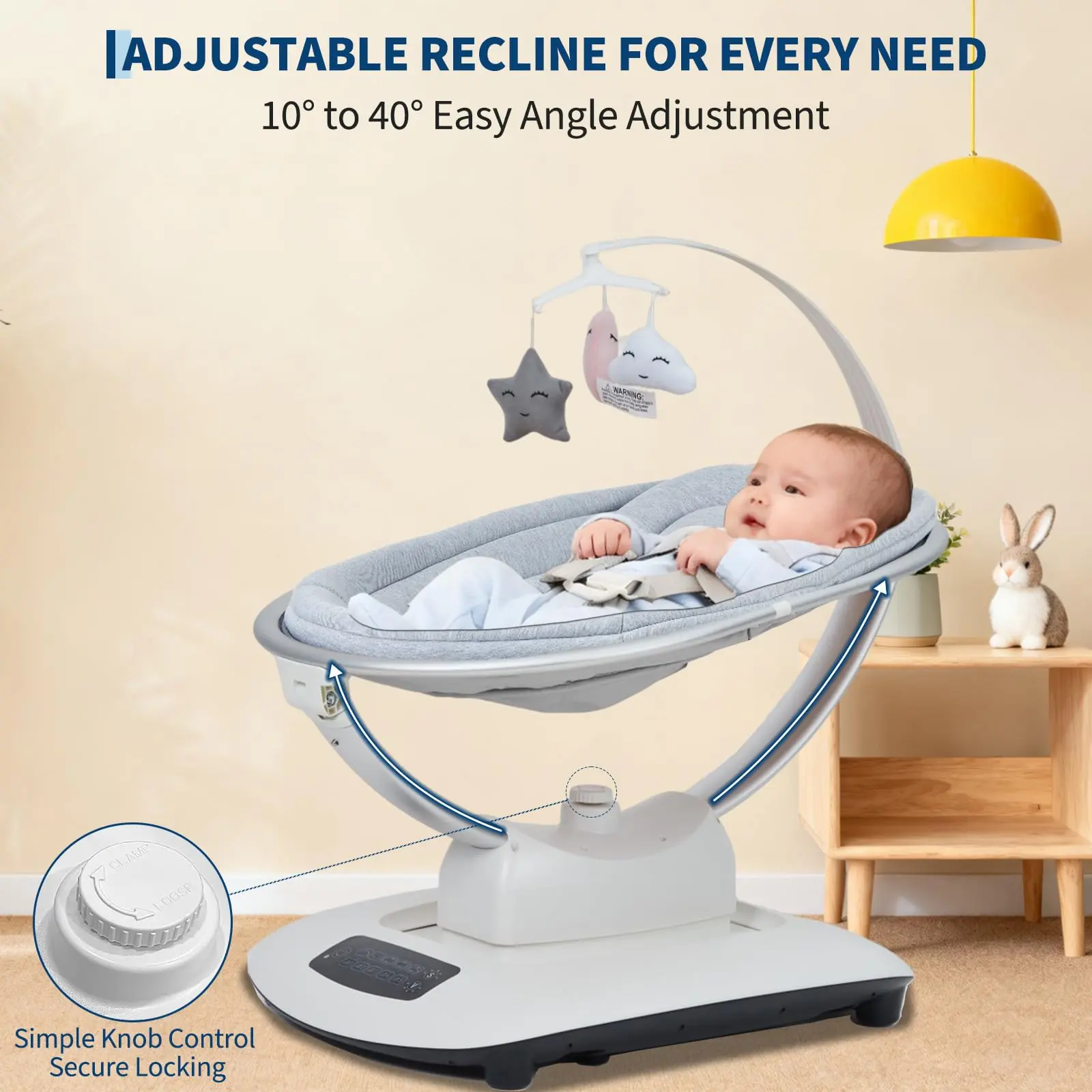 5 Motion Modes & Speeds Electric Baby Swing – Remote Control, Adjustable Recline, 5-Point Harness, Soothing Lullabies, Portable Rocker for Newborns & Toddlers, Ideal for Play & Development