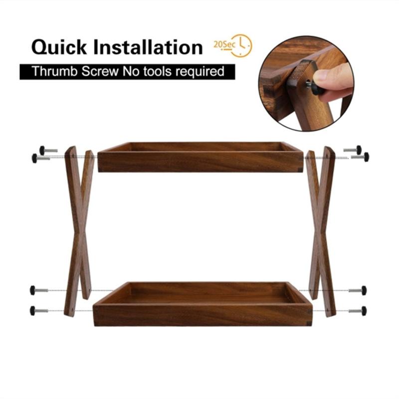 Double Layer Solid Wood Bathroom Organizer Rack with Mirror, Bathroom Organization, Space Saving Design, Suitable for Toiletries/cosmetics/decor Storage