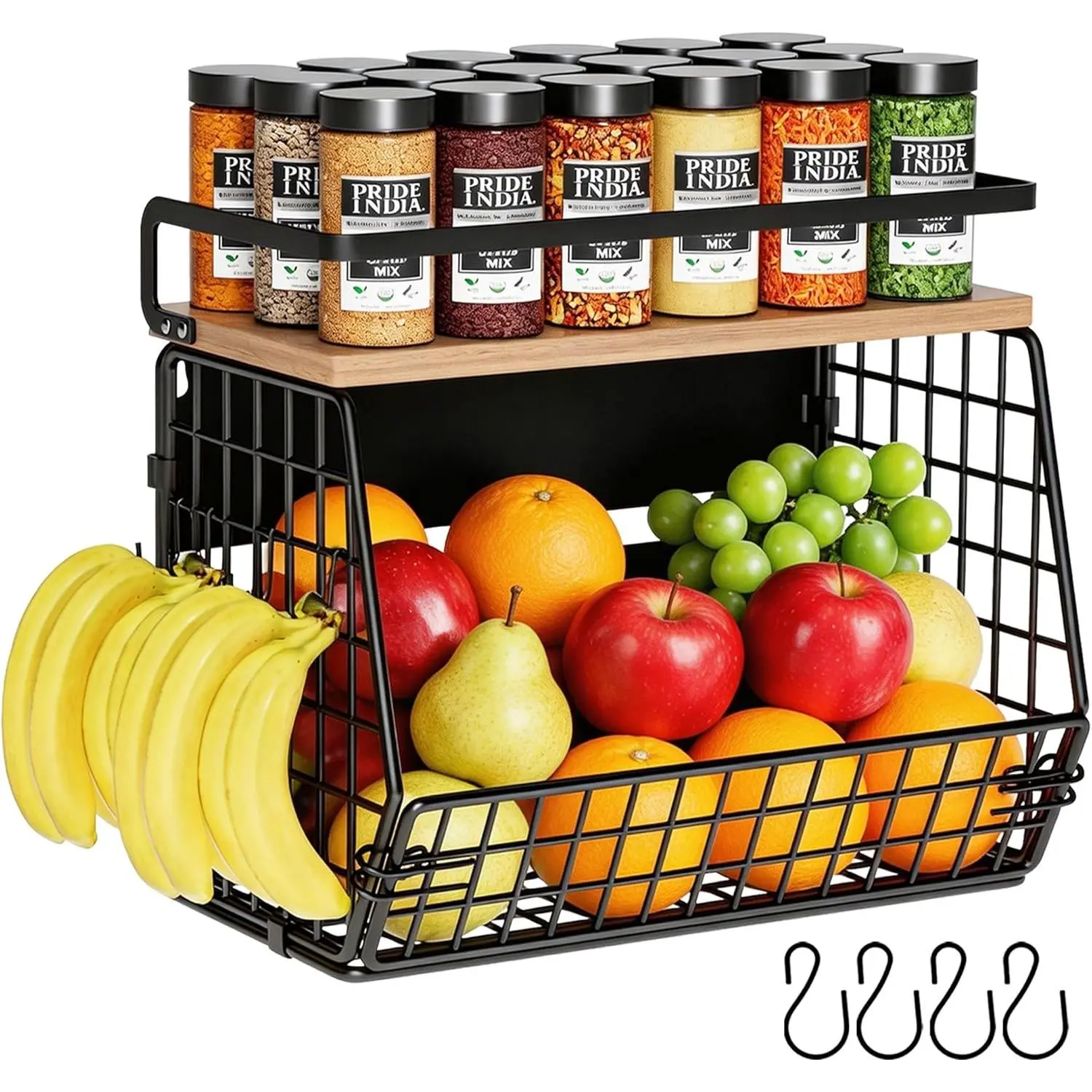 Magnetic Shelf for Fridge,Hanging Wall Basket for Potato Onion Fruit and Vegetable Storage Bins,Large Produce Container Magnetic Spice Rack for Refrigerator Kitchen Counter Pantry,Black