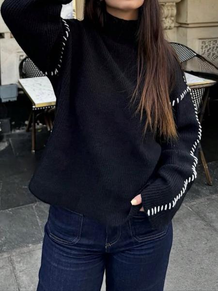 Women's High Neck Loose Knit Sweater, Casual Fall Winter Pullover, Handmade Seam Design, Versatile & Comfortable Fit, Knitwear