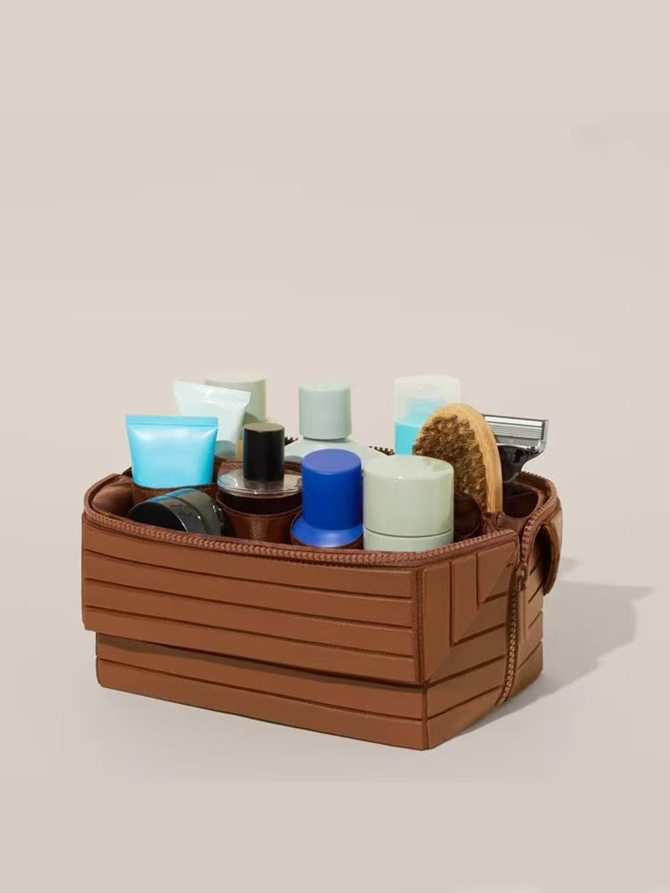 2026 New Geometric Diamond Pattern Makeup Bag, Foldable Large Capacity Divided Portable Cosmetic Storage Bag, Travel Wash Bag