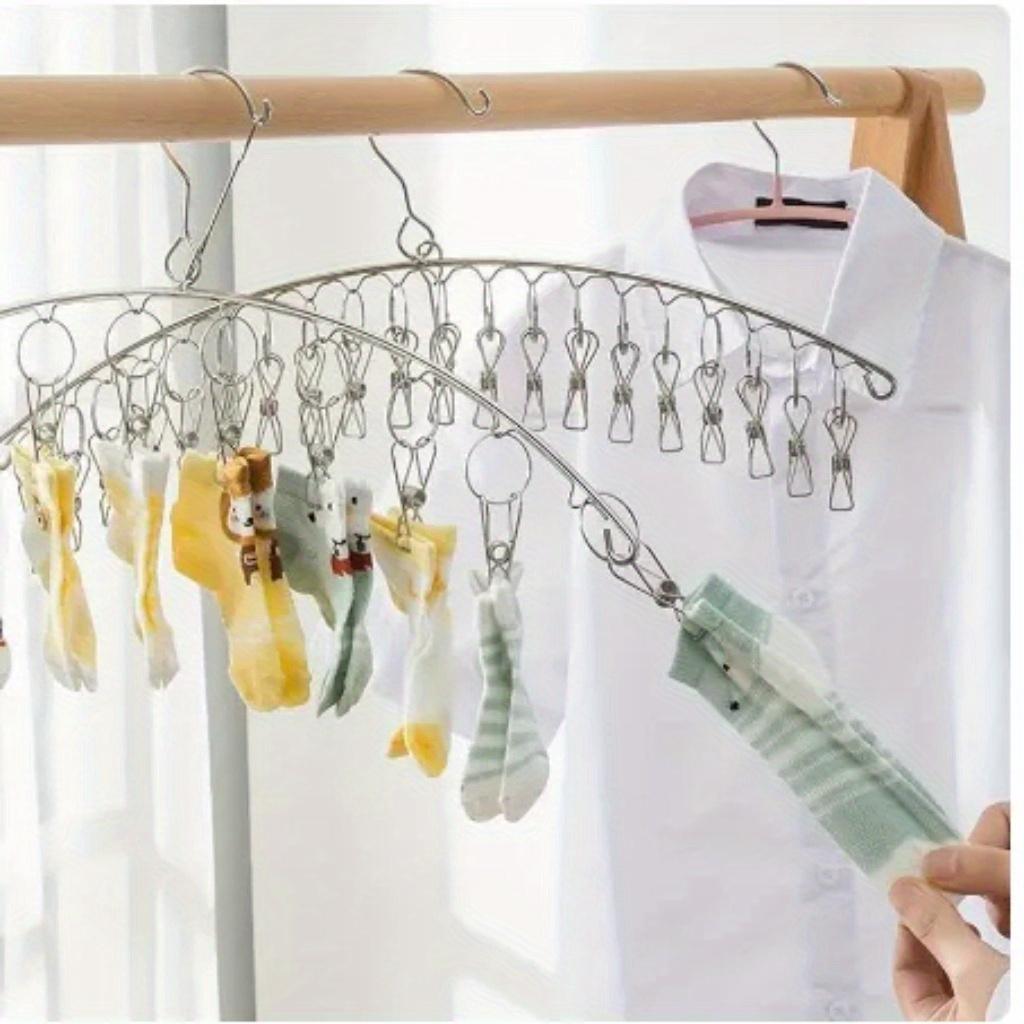 Stainless Steel Clothes Drying Hanger Windproof Clothing Rack Clips Sock Laundry Airer Hanger Underwear Socks Holder