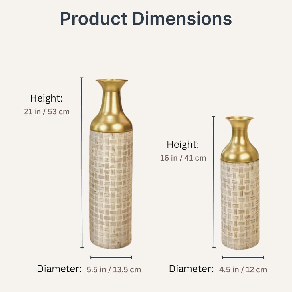Floor Vase Set (2) with Removable Lid - Large Tall Decorative Vases in Metal, , 21/16? - Modern  Decor for Living Room, Hallway, Fireplace & Office - for Pampas Grass & Dried Stems