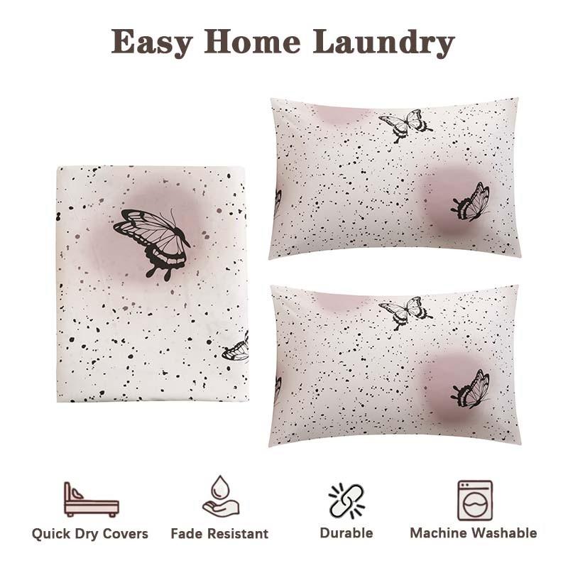 3-Piece Soft & Breathable White Butterfly Duvet Cover Set.Suitable for bedroom and guest room decoration.Includes 1 duvet cover and 2 pillowcases.Stylish and comfortable, an excellent bedding set and bedroom accessory.Ideal for all seasons.