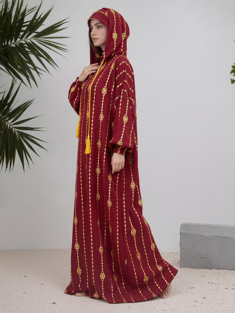 Islamic Abaya Kaftan Dress for Women 100% Cotton Soft Double Hat Cape Style Dubai Turkish Design Modest Outfit for Ramadan & Eid Loose Fit Modesty Muslim Clothing