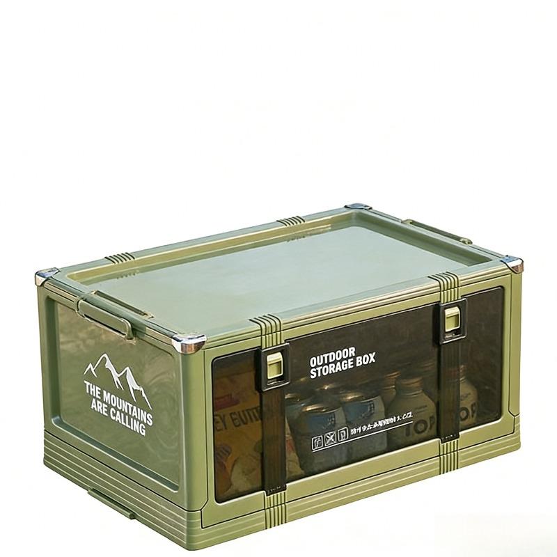 Foldable outdoor storage box, small folding camping storage box with transparent door, suitable for camping, picnic, RV and home storage