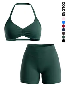 Summer Halter Bra and Shorts Set, Seamless Shaping Gym Wear, Strong Support, High Elasticity, Ideal for Women, Perfect for Fitness