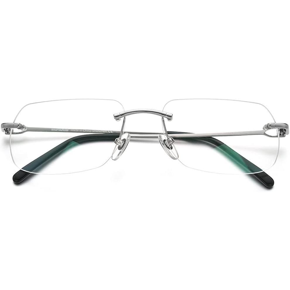 Style Rimless Rectangular Metal Eyeglasses for Men, Frameless Square Optical Glasses Frame