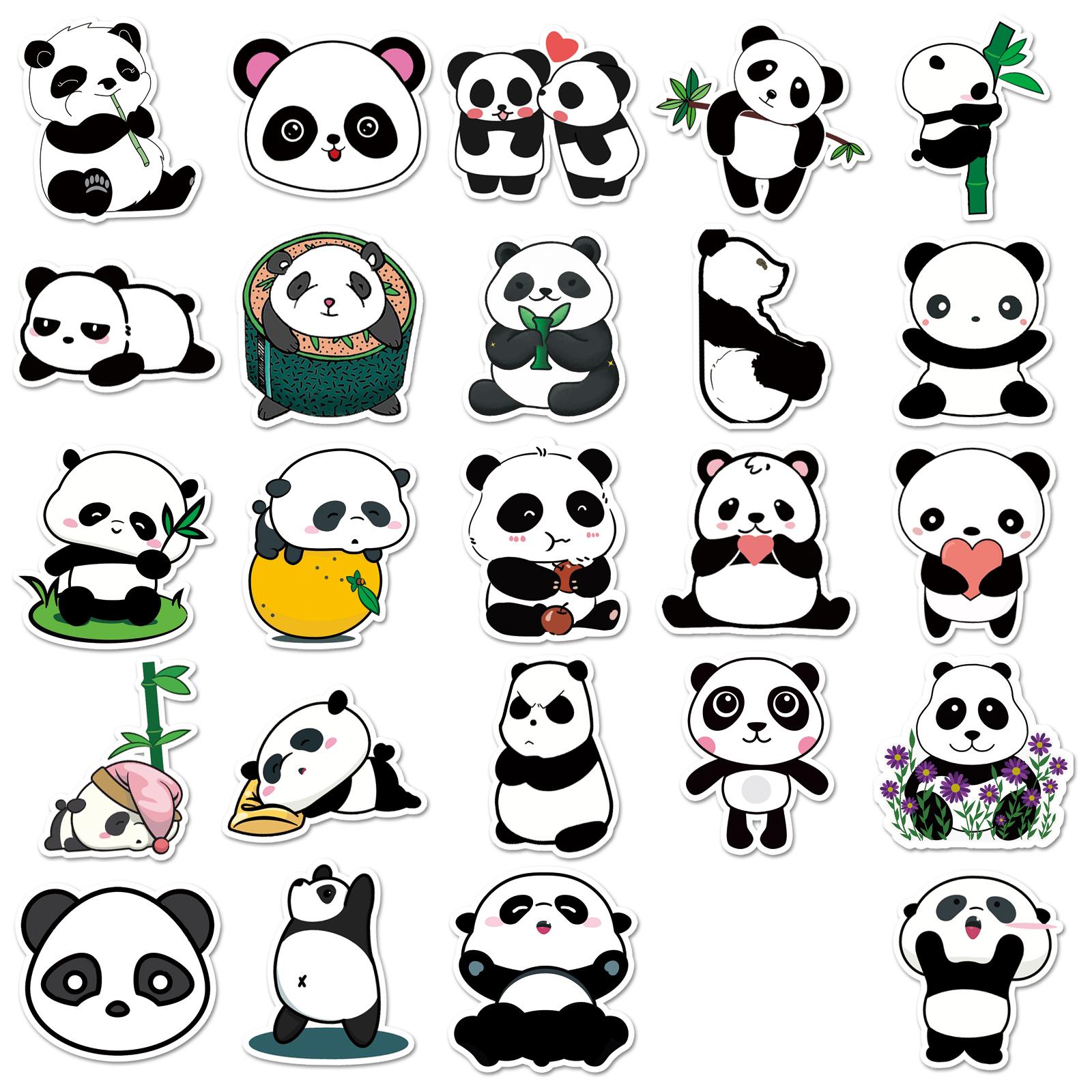 Cartoon Panda Pattern Sticker, 50pcs/set Cute Cartoon Self Adhesive Stickers, DIY Decorative Sticker for Phone Case, Scrapbooking, Journal Making